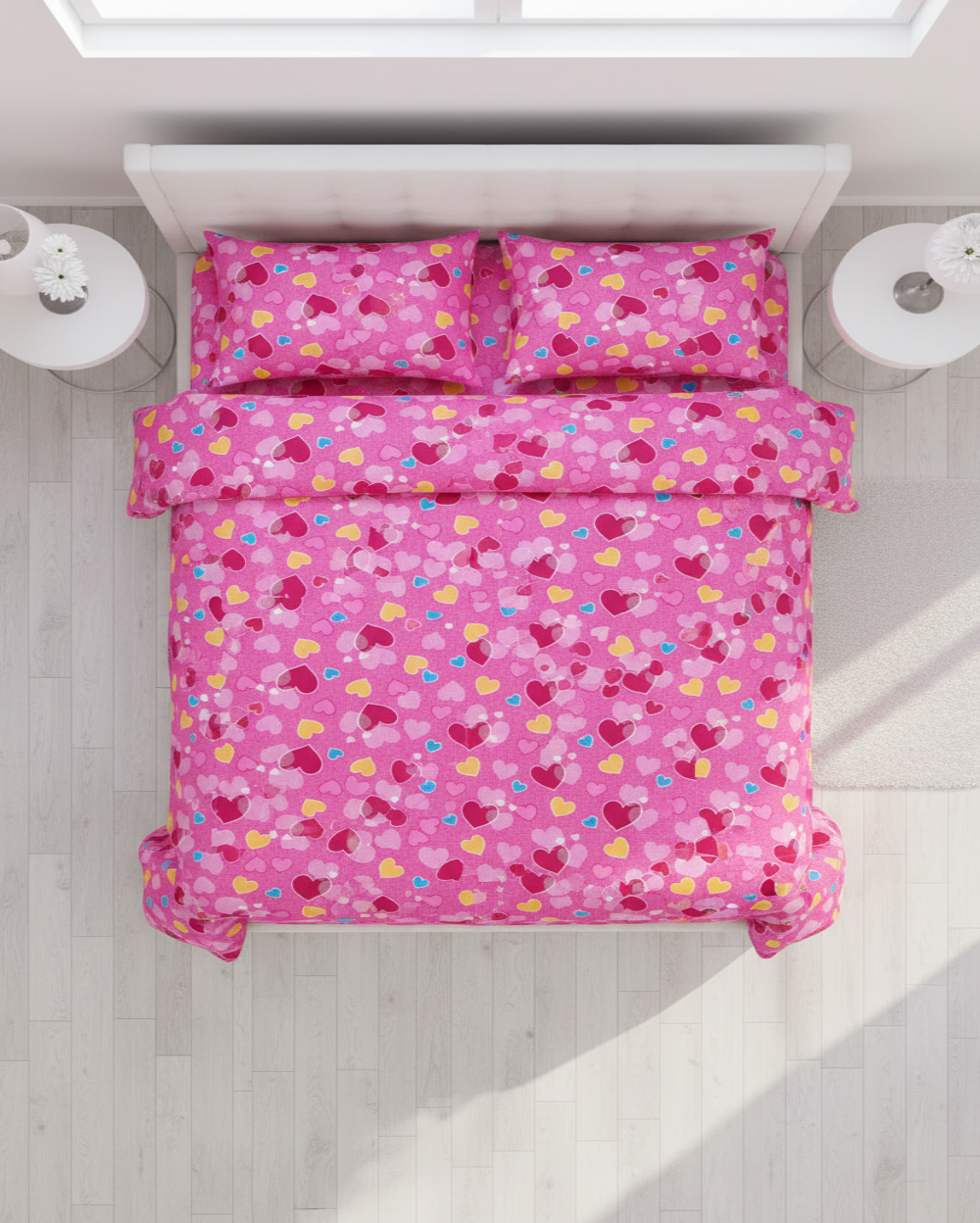 Overhead bird's eye view of bedding set