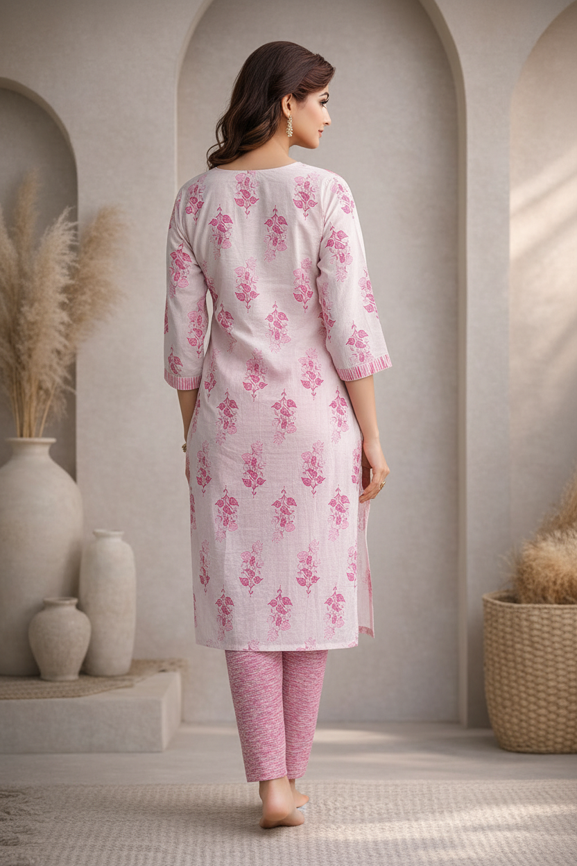 Pink embroidered kurti back view
