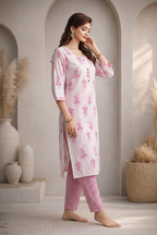 Pink embroidered kurti side pose