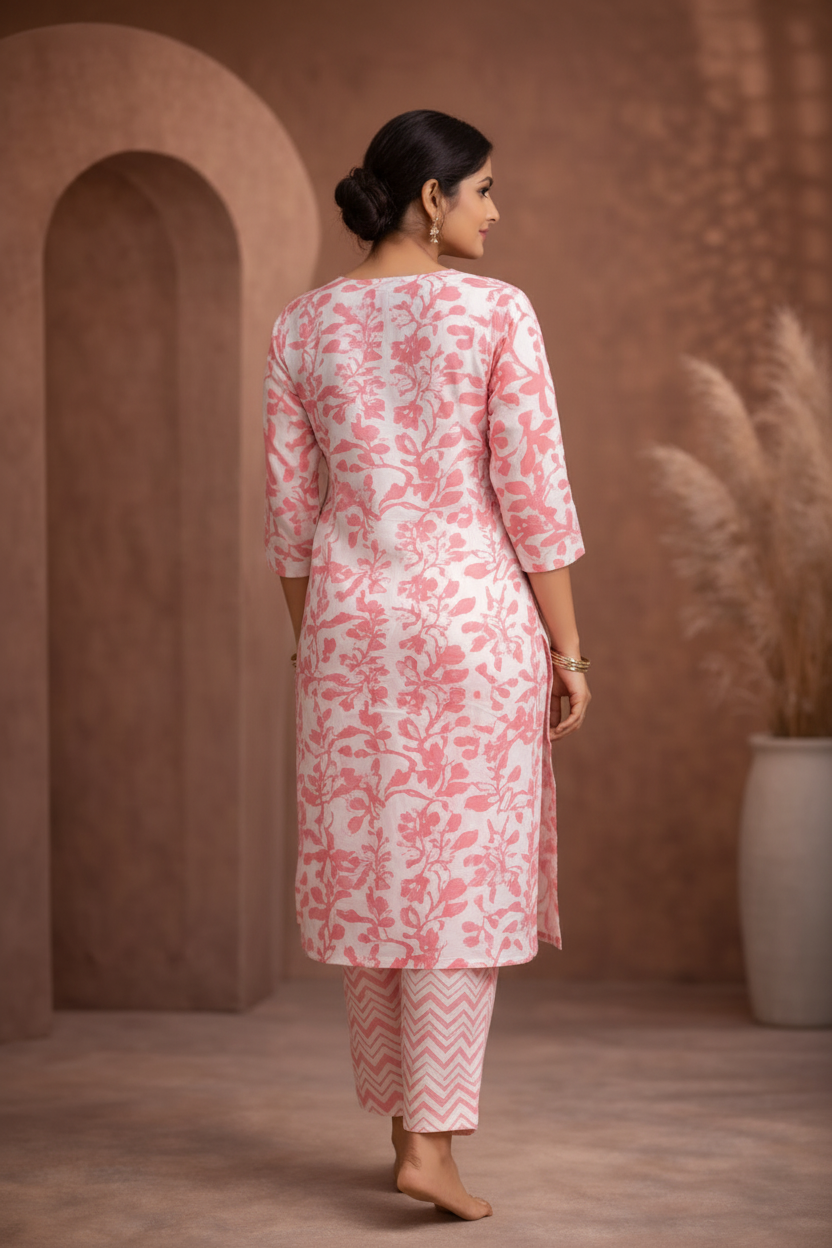 Pink floral kurti back view