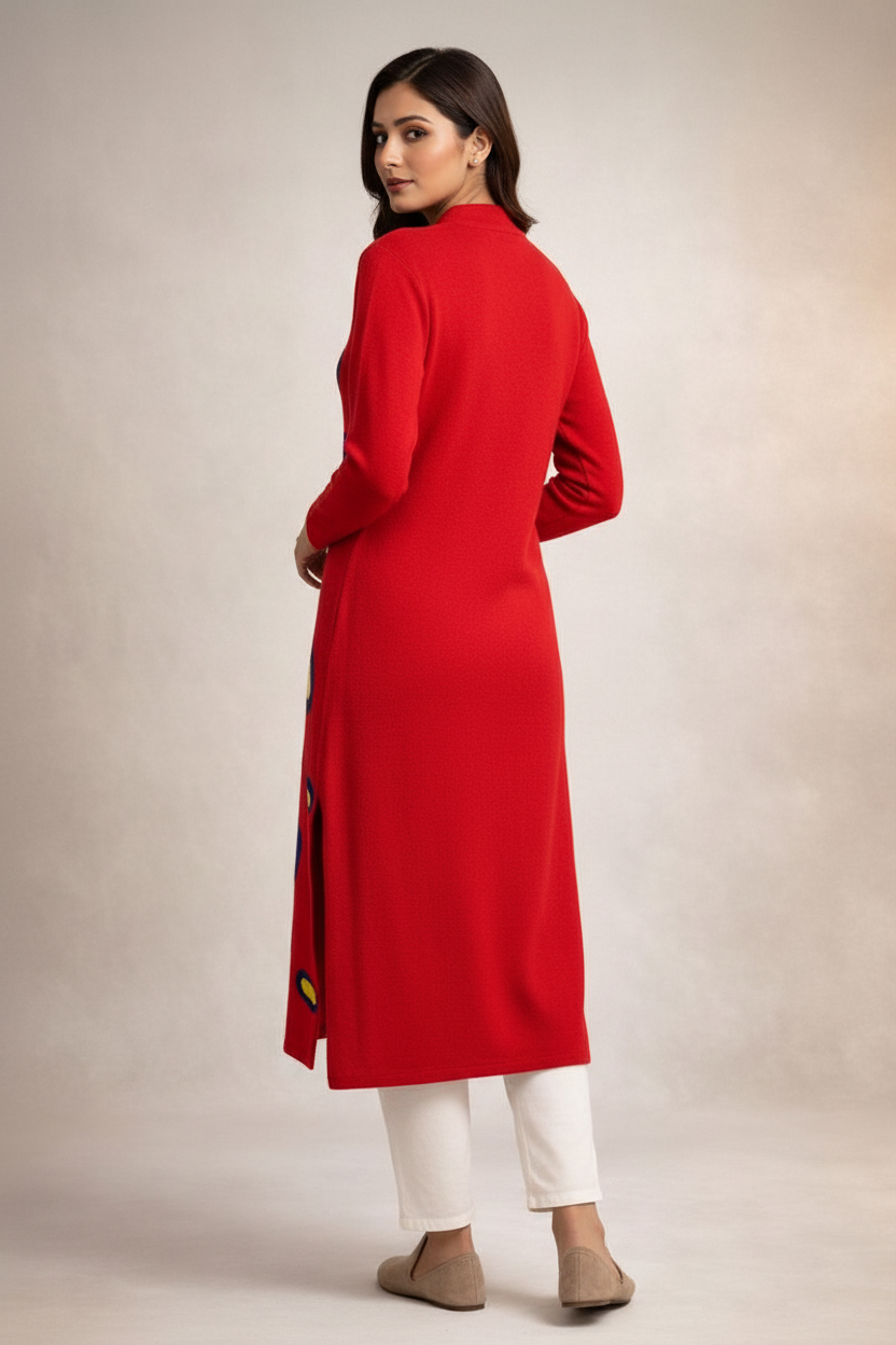 Red Appliqué Circle Kurti Back View