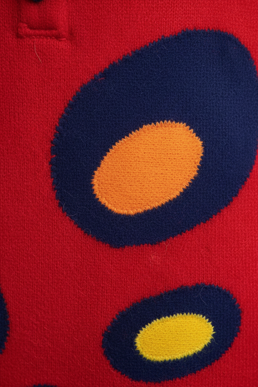 Red Appliqué Circle Kurti Fabric Detail