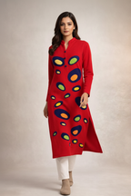 Red Appliqué Circle Kurti Movement Shot