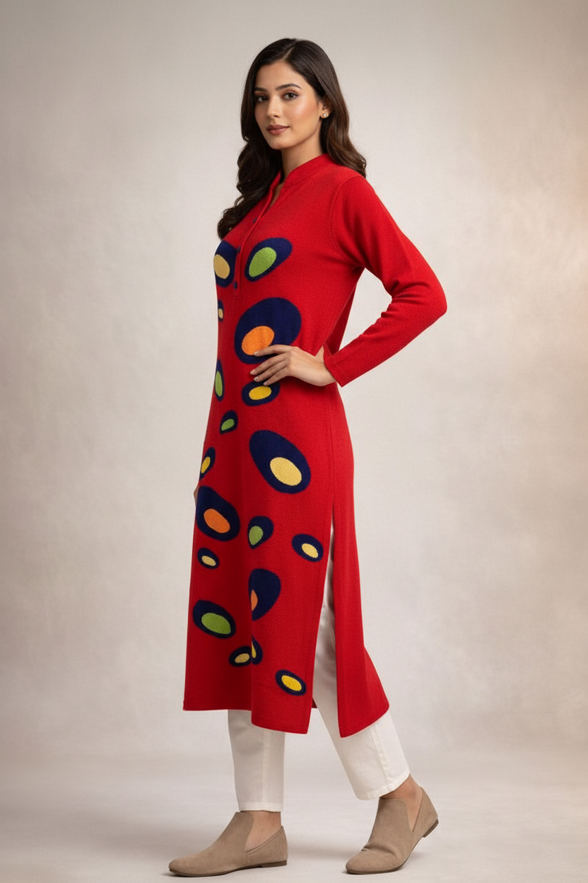 Red Appliqué Circle Kurti Side Angle