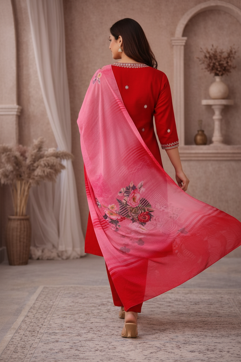 Red embroidered kurti back view