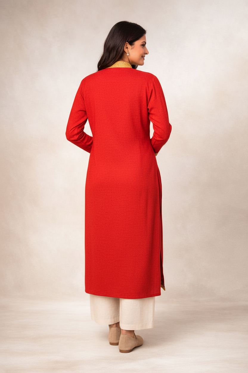 Red Multicolor Embroidered Kurti Back View