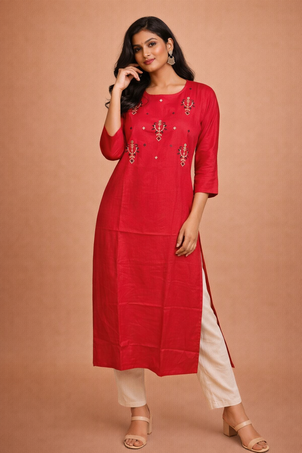 S Size| Rayon Plain Stitched Kurti | Red