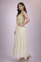 Side angle highlighting embellished bodice