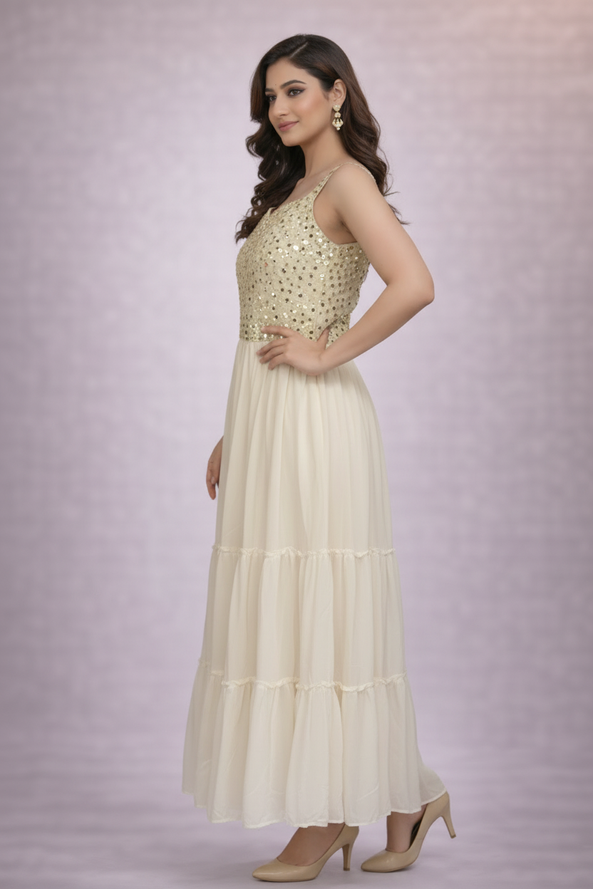 Side angle highlighting embellished bodice