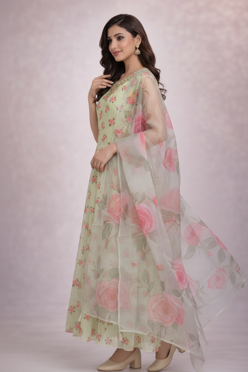 Side angle highlighting embellished neckline