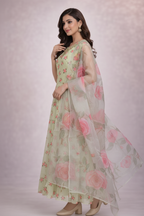 Side angle highlighting embellished neckline