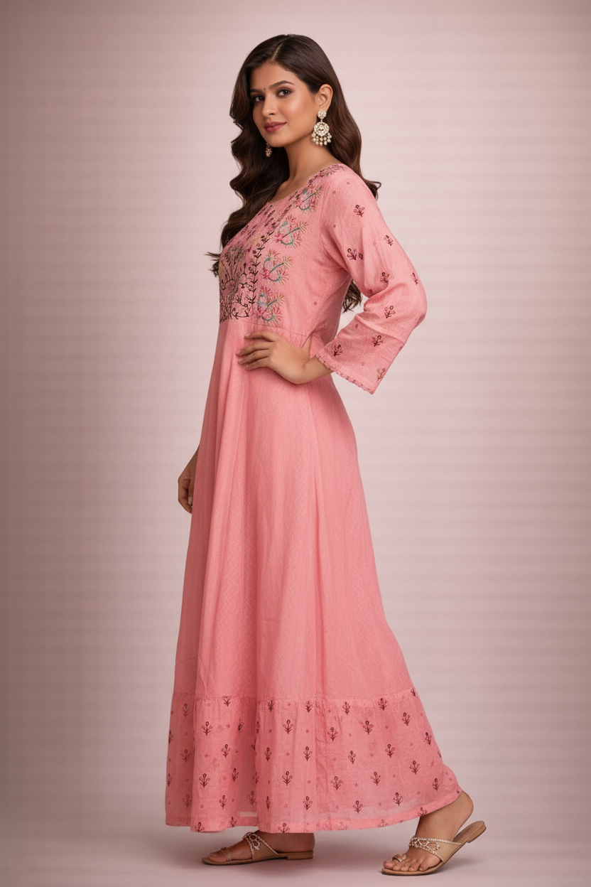 Side angle highlighting embroidered bodice