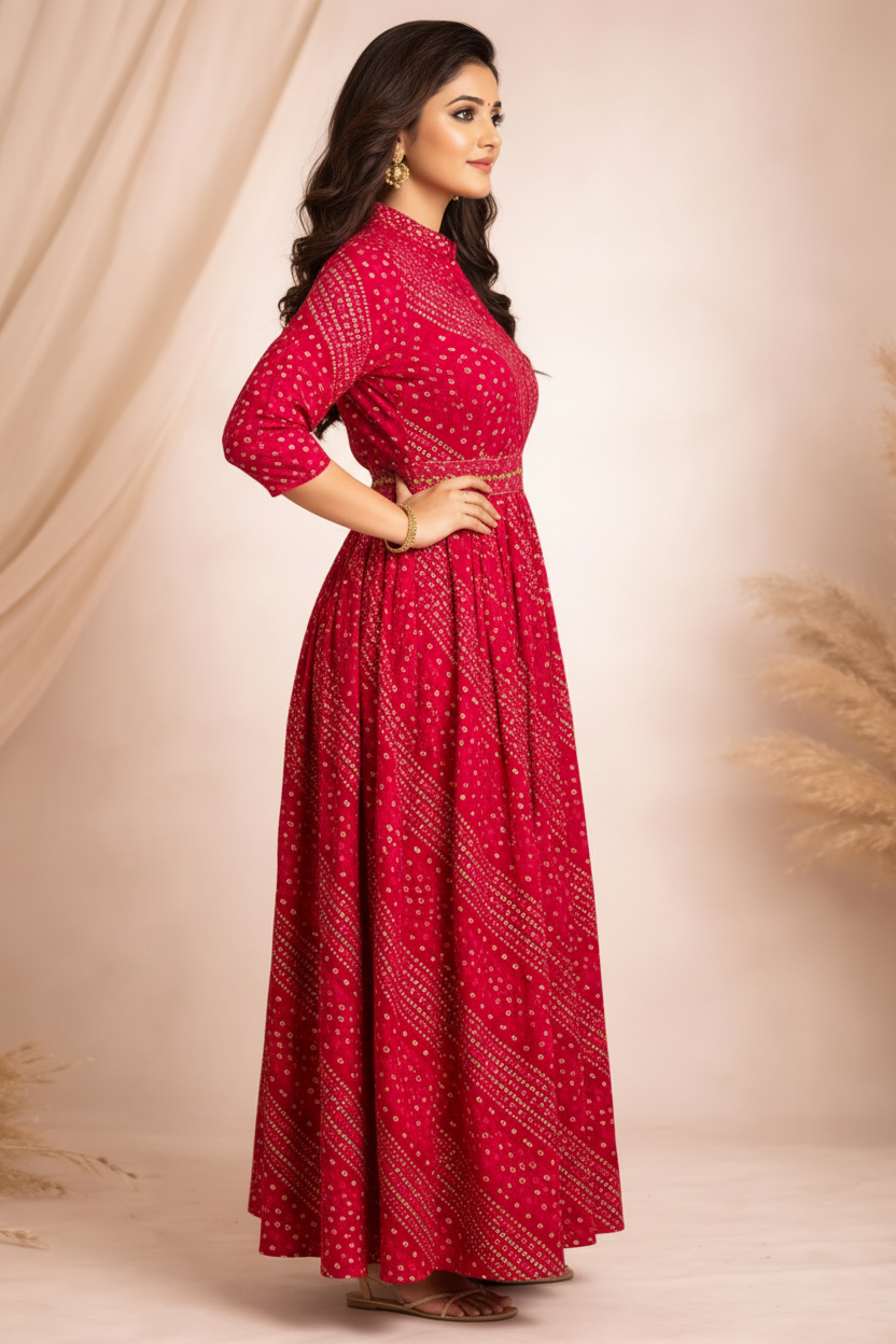 Side angle highlighting gathered waist