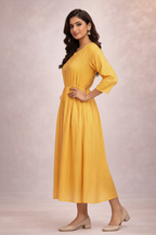 Side angle highlighting gathered waist