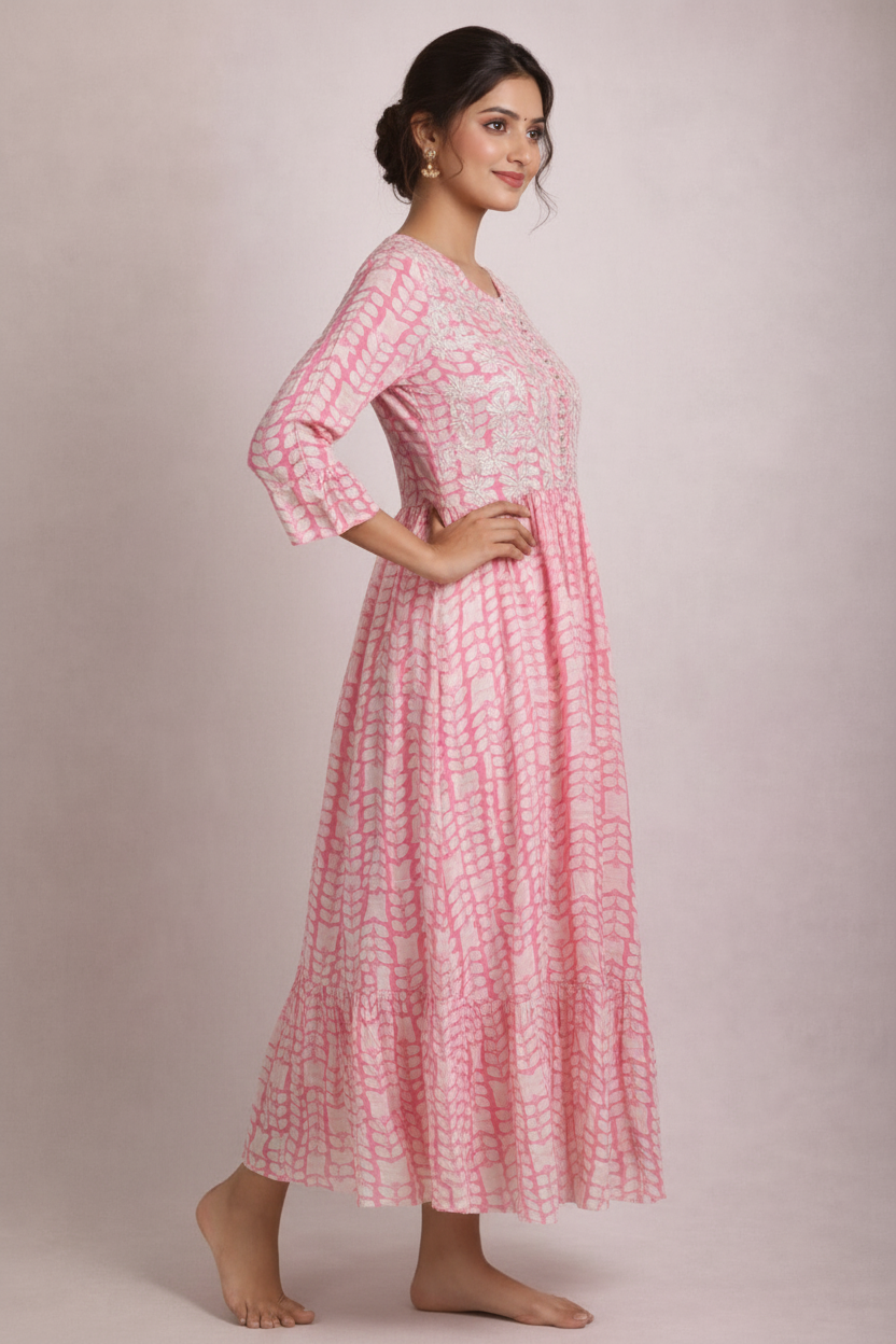 Side angle highlighting ruffle sleeves