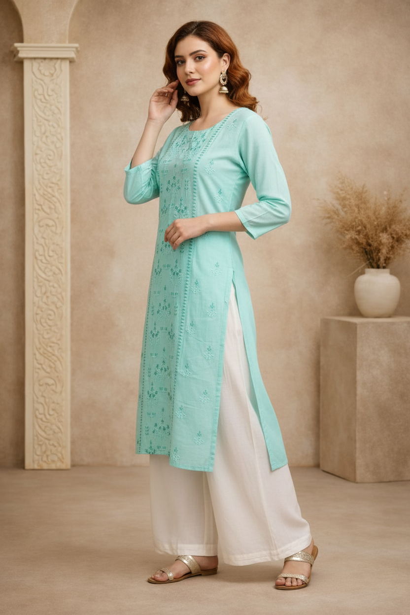 Side angle with embroidery details