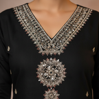 Silver embroidery detail close-up