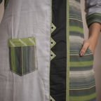 Striped panel and zigzag trim detail close-up