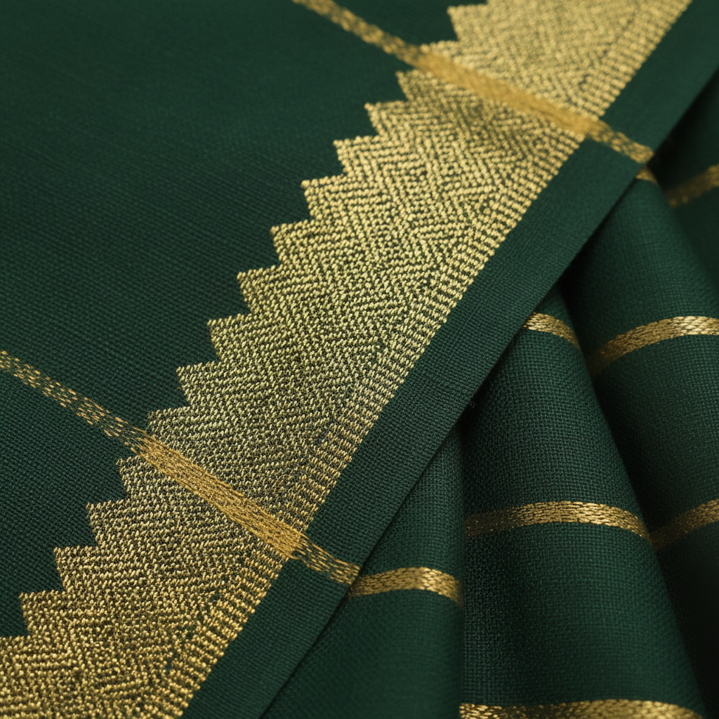 Texture shot – green silk weave & gold zari zigzag