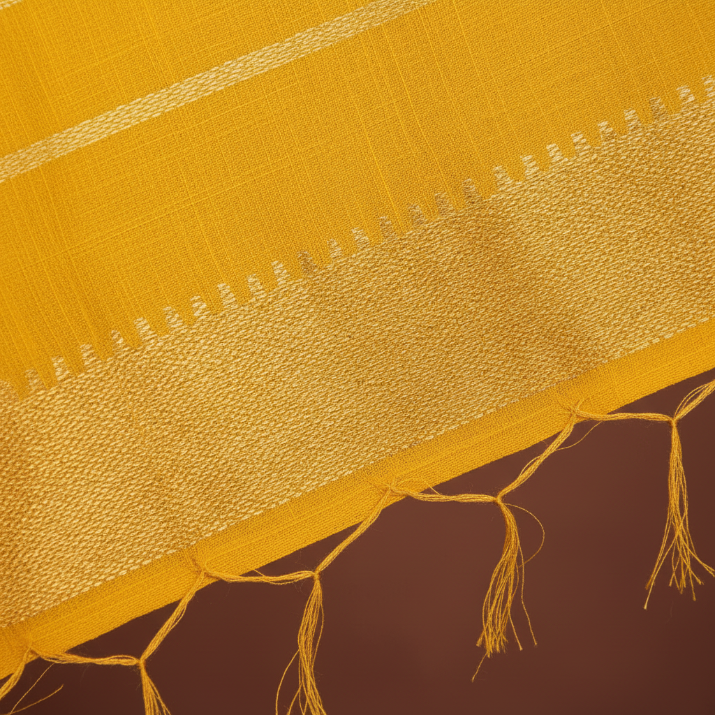 Texture shot – mustard yellow silk weave & gold zari stripes