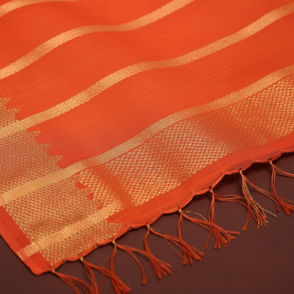 Texture shot – orange silk weave & gold zari stripes