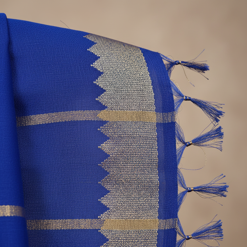 Texture shot – royal blue silk weave & silver-gold zari