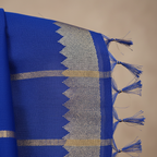 Texture shot – royal blue silk weave & silver-gold zari