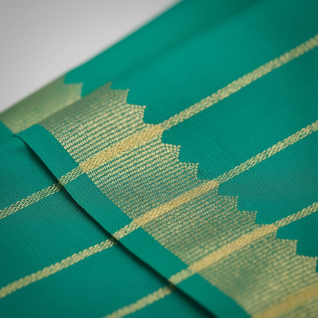 Texture shot – teal silk weave & gold zari stripes