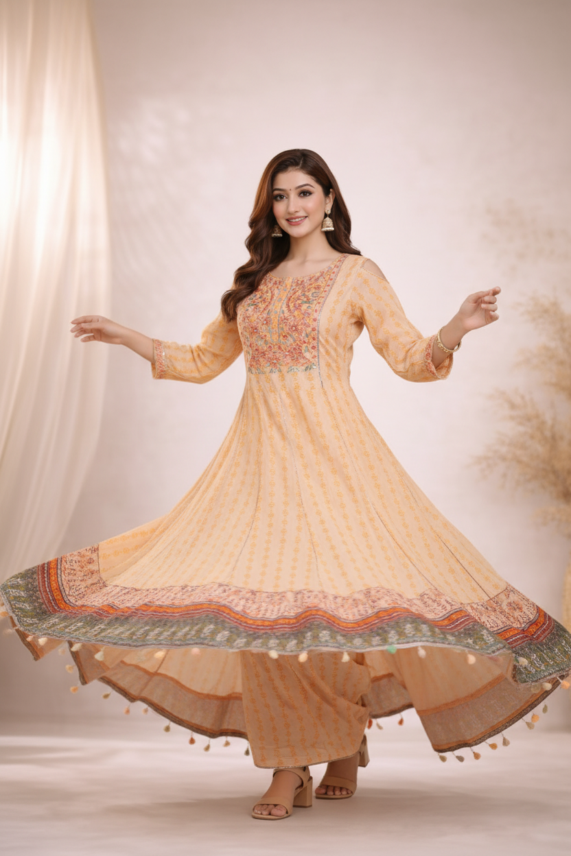 Twirl showing embroidered hem borders