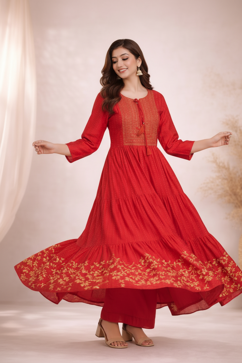 Twirl showing gold floral hem