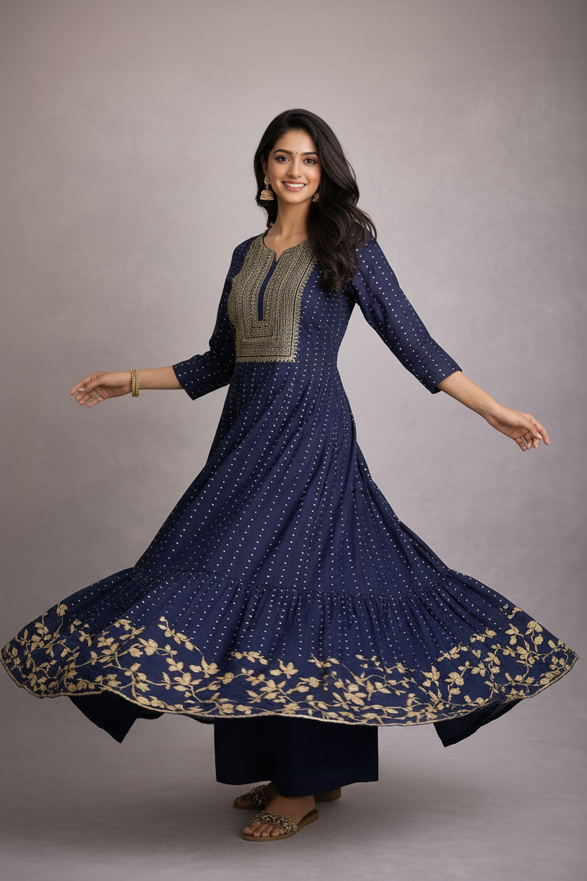 Twirl showing gold floral hem