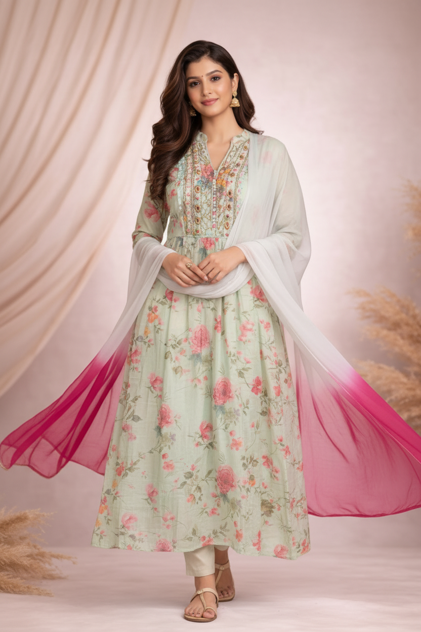 Walking pose with flowing dupatta