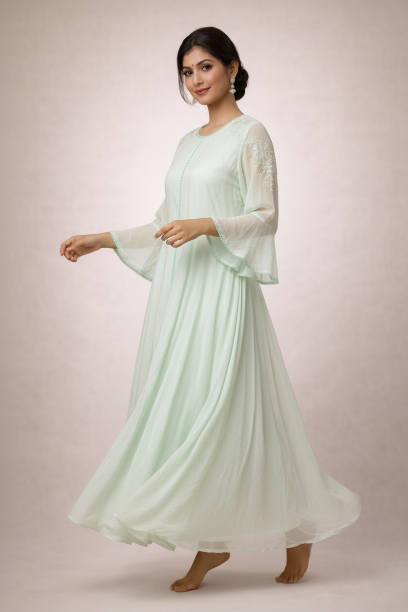 Walking pose with sleeve detail