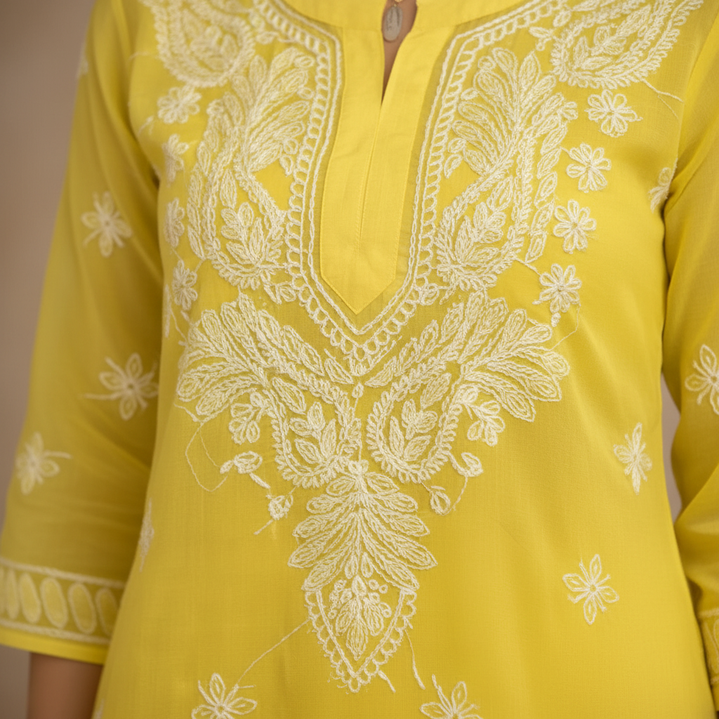 White embroidery detail close-up