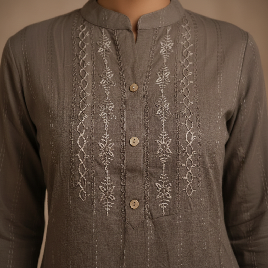 White embroidery detail close-up