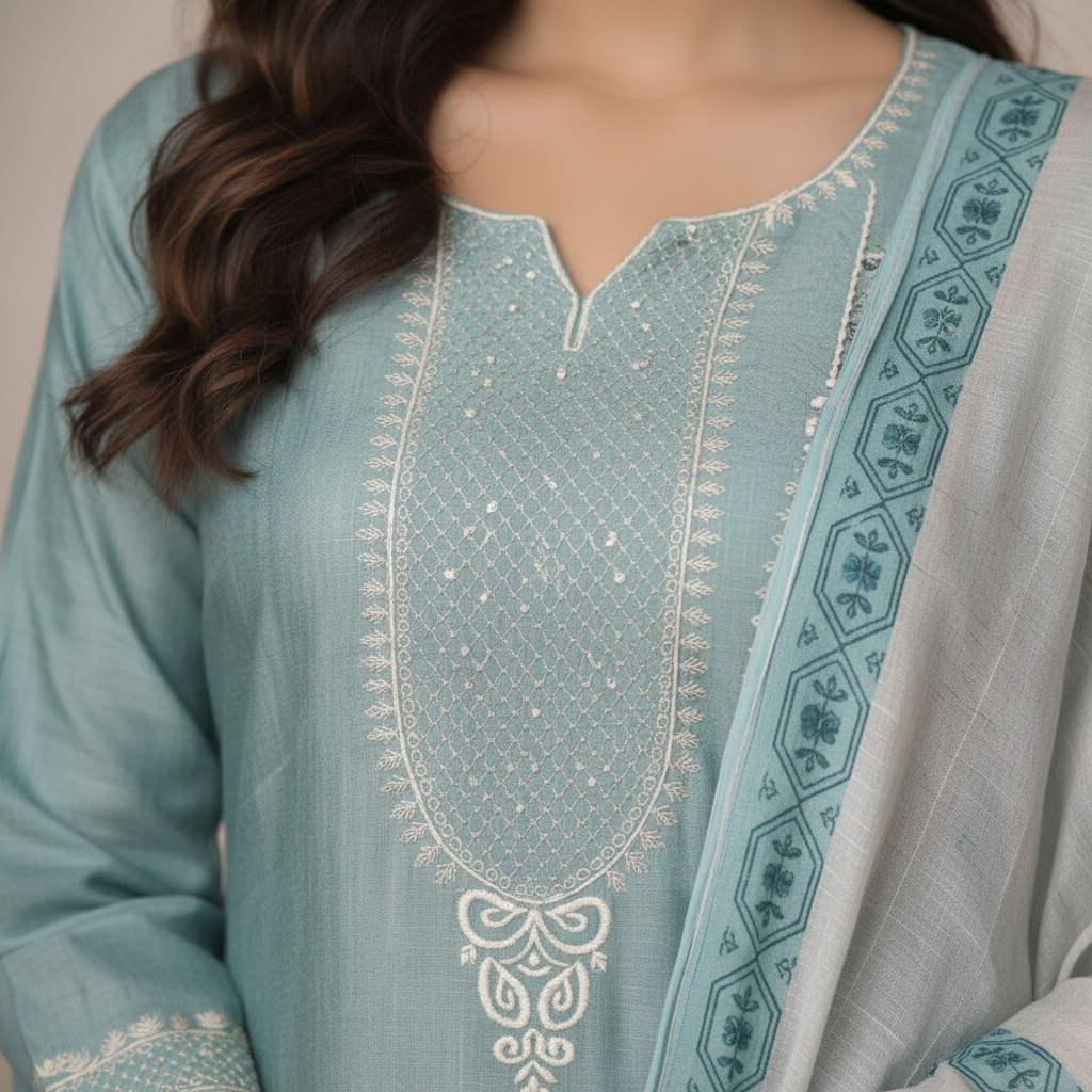 White embroidery detail close-up