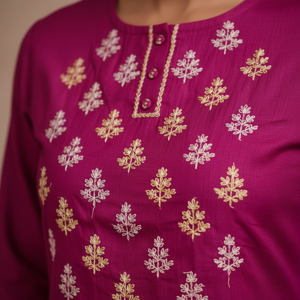 White floral embroidery detail close-up
