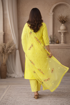 Yellow embroidered kurti back view