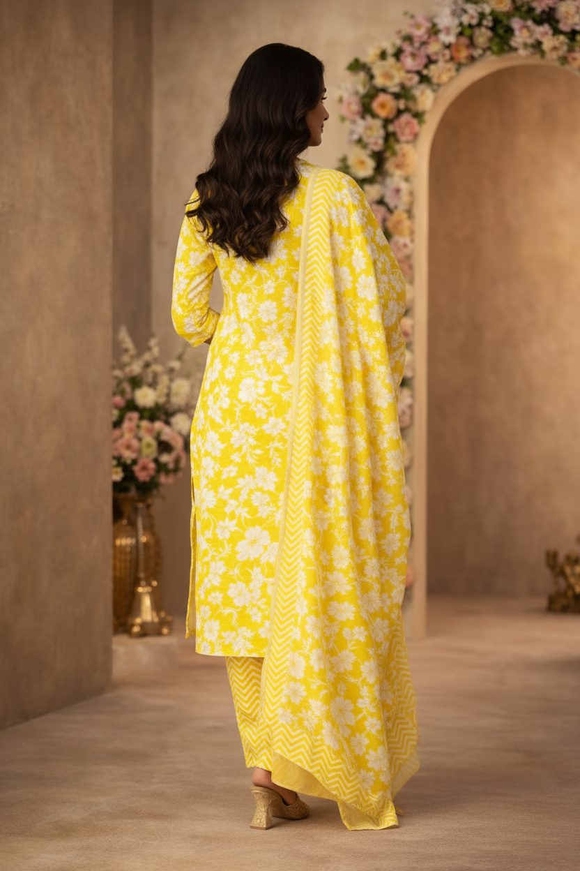 Yellow floral kurti back view