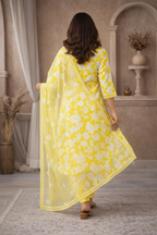 Yellow floral kurti back view