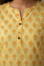 Yellow floral kurti close-up