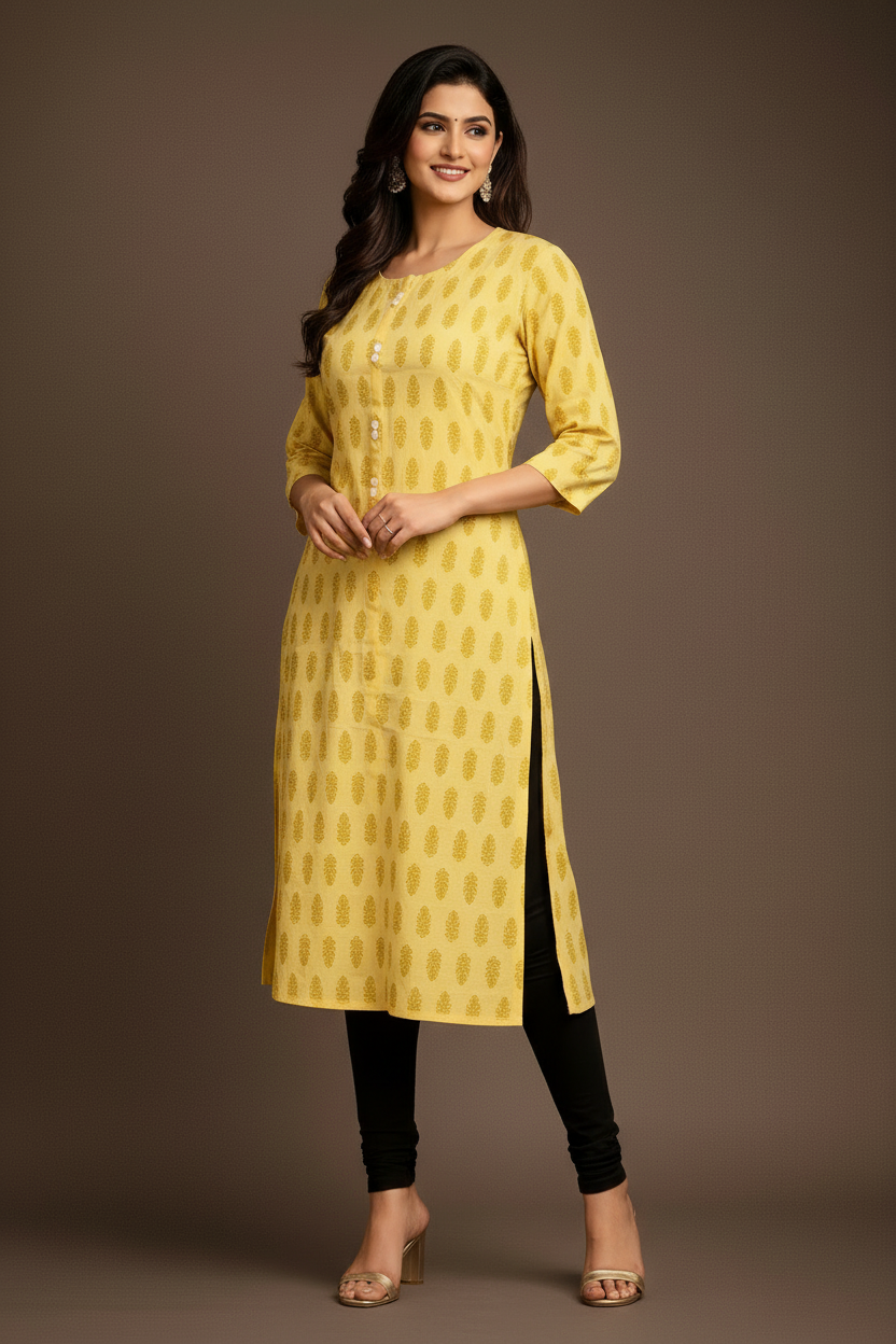 Yellow kurti with black leggings