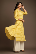 Yellow kurti with cream palazzo